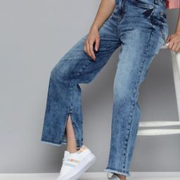 HERE&NOW Women Wide Leg Heavy Fade Acid Wash Stretchable Jeans-image-50