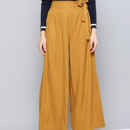 Harpa Women Mustard Yellow Regular Fit Solid Parallel Trousers-image-71