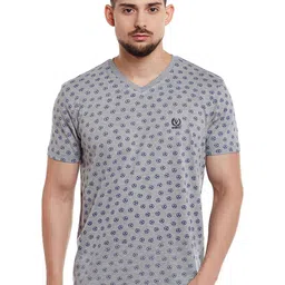 VIMAL JONNEY Men Grey Melange Printed V-Neck T-shirt-image-15