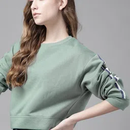 Roadster Women Green Solid Sweatshirt-image-17