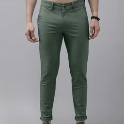 The Roadster Lifestyle Co Men Sage Green Slim Fit Chinos Trousers-image-36