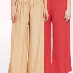 TAG 7 Women Pack Of 2 Red & Beige Solid Flared Palazzos-picture-23
