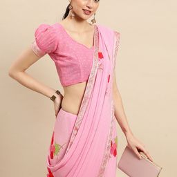 Mitera Floral Sequinned Pure Georgette Saree-picture-4