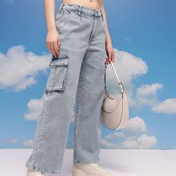 CORSICA Women Wide Leg Mid-Rise Stretchable Cargo Jeans-image-29