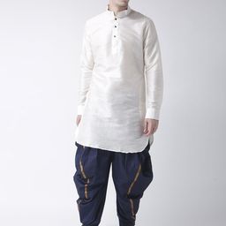 DEYANN Men Off-White & Blue Solid Kurta with Patiala-picture-10