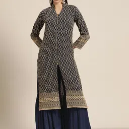 Jompers Women Ethnic Motifs Embroidered Chikankari Kurta With Sharara-21