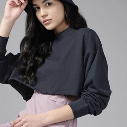 Roadster Women Cotton Drop-Shoulder Sleeves Crop Sweatshirt-image-87