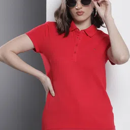 Tommy Hilfiger Brand Logo Banded Hem Polo Collar T-shirt-image-26