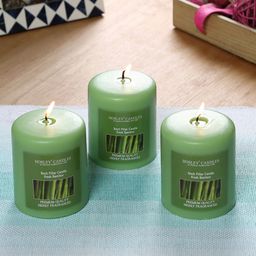 HOSLEY Set of 3 Green Fresh Bamboo Fragranced Wax Pillar Candles-29