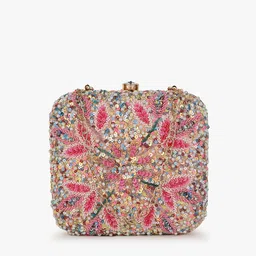 Anekaant Women Pink & White Embellished Box Clutch-27