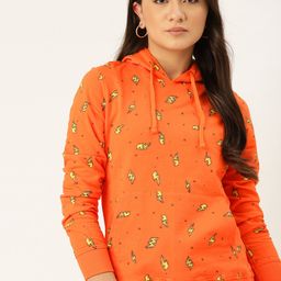 DressBerry Women Orange & Yellow Pure Cotton Printed Hooded Sweatshirt-image-38