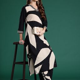 Indo Era Floral Printed Sequinned Kurta with Trousers-32