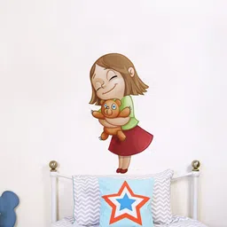 rawpockets Multicolored Little Girl With Teddy Wall Stickers-image-89