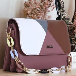 Exotic Pink PU Structured Colourblocked Sling Bag-24