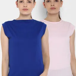 appulse Women Pack of 2 Blue & Pink Solid Round Neck T-shirt-image-124