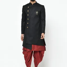 KISAH Men Black & Maroon Solid Sherwani Set-image-52