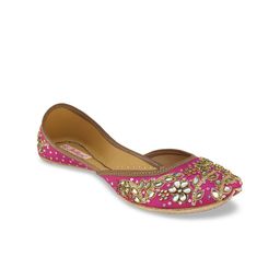 Fulkari Women Magenta Embellished Leather Mojaris-picture-29