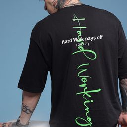 HERE&NOW Typography Printed Drop-Shoulder Sleeves Pure Cotton Oversized T-shirt-picture-42