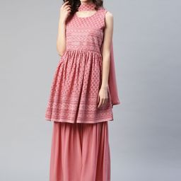 Readiprint Women Mauve Embroidered Kurta with Sharara & Dupatta-image-13