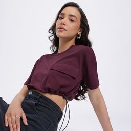 glitchez Boxy Utility Textured Ribbed Toggle Hem Crop Top-image-39