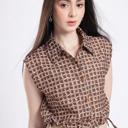 glitchez Downtown Dope Checked Shirt Style Crop Top-image-20