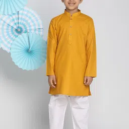 VASTRAMAY Boys Mustard Solid Kurta with Churidar-image-60