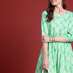 Anouk Abstract Printed Puff Sleeve A-Line Dress-image-11