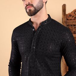 House of Pataudi Sequin Embroidered Straight Kurta-49