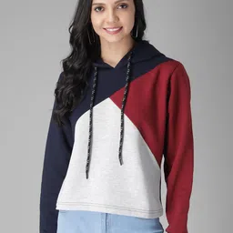 Kotty Women Black & Maroon Colourblocked Hooded Sweatshirt-picture-11