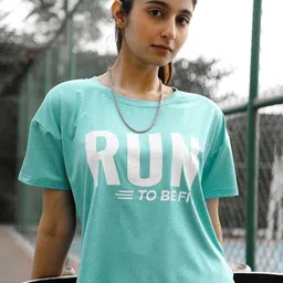 CHKOKKO Typography Printed Drop Shoulder Sleeves Dry Fit Sports T-shirt-image-2