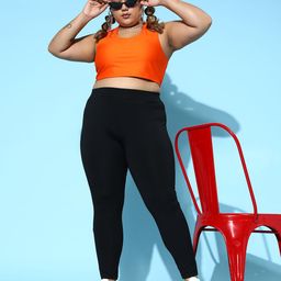 Berrylush Curve Women Solid High-Rise Ankle Length Sports Tights-image-98