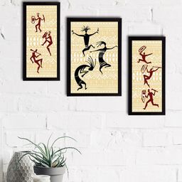 eCraftIndia Set of 3 Multicoloured Satin Matt Texture Tribal UV Wall Art-image-52