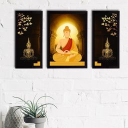 eCraftIndia Set of 3 Black Meditating Lord Buddha Satin Matt Texture UV Wall Arts-image-35