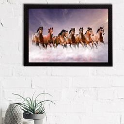 eCraftIndia Purple & Brown 7 Lucky Running Horses Satin Matt Texture Framed UV Art Painting-35