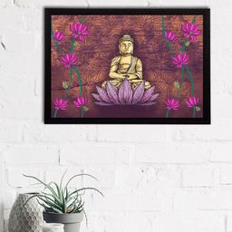 eCraftIndia Beige & Pink Meditating Lord Budhha Printed Satin Matt Textured UV Wall Art-9