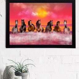 eCraftIndia Pink & Brown 7 Lucky Running Horses Satin Matt Textured UV Wall Painting-image-59