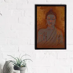 eCraftIndia Beige & Orange Meditating Lord Buddha Printed Satin Matt Textured UV Wall Art-image-43