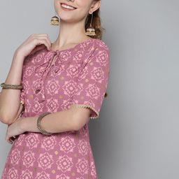 HERE&NOW Women Pink Geometric Printed Kurta-25