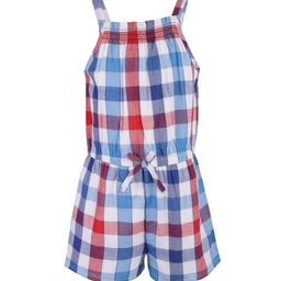 A Little Fable Girls Blue & Red Checked Playsuit-20
