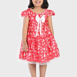 MANY FROCKS & Girls Red Printed Fit and Flare Dress-image-35