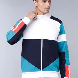 HIGHLANDER Men White & Blue Colourblocked Sweatshirt-picture-6