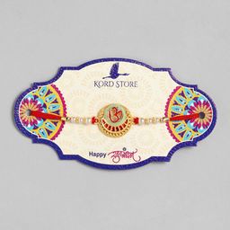 Kord Store Red & Green Enamelled Om Ruby Stoned Thread Rakhi-18