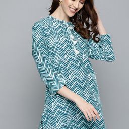 HERE&NOW Women Blue & White Chevron Print Top-picture-3