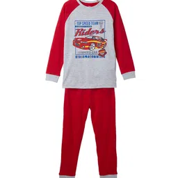 Cub McPaws Boys Red & Grey-Melange Printed Night Suit-picture-4