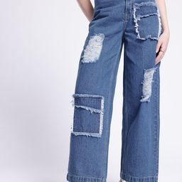 glitchez Women Edgy Cool 90's Baggy Fit Frayed Detail Mildly Distressed High-Rise Jeans-image-55