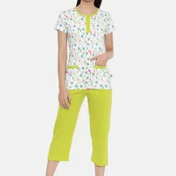 zebu Women Lime Green & White Printed Night suit-picture-16