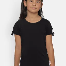 SINI MINI Girls Black Solid Round Neck Pure Cotton T-shirt-image-35