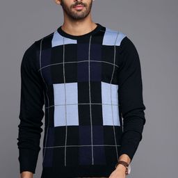 Louis Philippe Men Navy Blue & White Checked Pullover-image-64