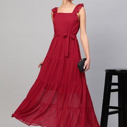 SASSAFRAS Maroon Tiered Maxi Dress-picture-16