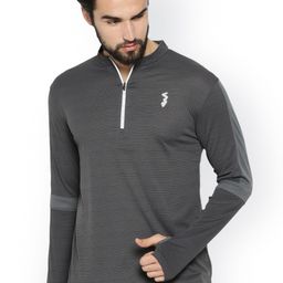 Campus Sutra Men Charcoal Striped Mandarin Collar Sports T-shirt-image-88